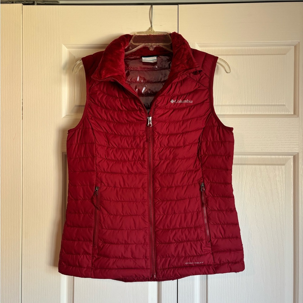 Columbia Red Quilted Vest with Stand-Up Collar
